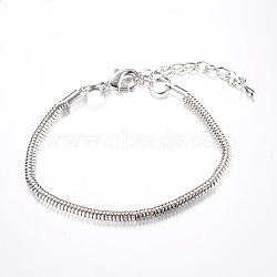 Brass European Style Bracelets Jewelry Making, with Lobster Claw Clasps and Iron End Chains, Platinum, 7-1/8 inch(180mm)x3mm(KK-S755-18cm-01P)