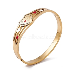 Red Enamel Heart Hinged Bangle, Ion Plating(IP) 304 Stainless Steel Jewelry for Women, Golden, Inner Diameter: 2-3/8 inch(6cm)x2 inch(5cm)(BJEW-L678-06G)