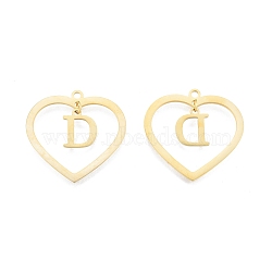 201 Stainless Steel Pendants, Hollow, Heart with Letter A~Z, Real 18K Gold Plated, Letter.D, 29x29.5x1mm, Hole: 2mm, A~Z: 12x8~10.5x1mm(STAS-N090-LA894-D-G)