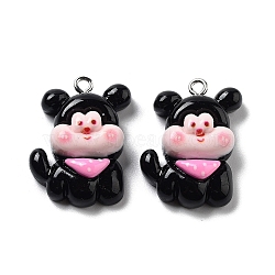 Opaque Resin Puppy Pendants, Dog Charms with Scarf, Black, 27x20x9mm, Hole: 2mm(RESI-R444-02C)