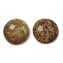 Transparent Epoxy Resin Cabochons, with Gold Foils, Faceted, Half Round, Goldenrod, 21x6.5~7mm(CRES-A053-08)