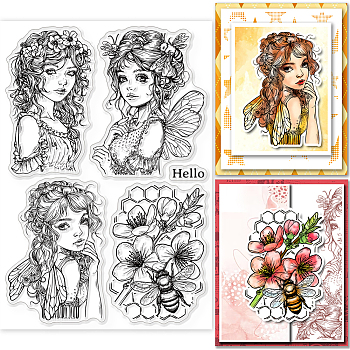 Custom Summer Theme PVC Plastic Clear Stamps, for DIY Scrapbooking, Photo Album Decorative, Cards Making, Fairy, 160x110mm