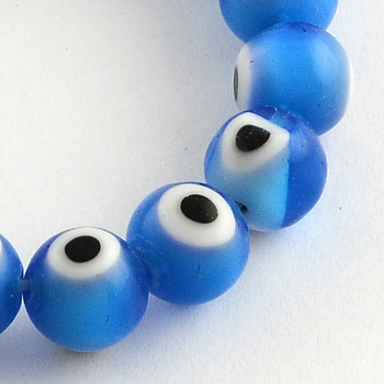 Round Handmade Evil Eye Lampwork Beads Strands, Dodger Blue, 8mm, Hole: 1mm, about 48pcs/strand, 13.7 inch