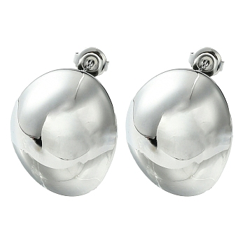304 Stainless Steel Stud Earrings, Oval, Stainless Steel Color, 25x20.5mm