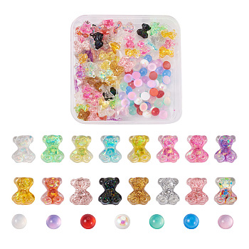 1 Box 150Pcs Bear Textured Epoxy Resin Cabochons, with Glitter Powder, Nail Art Decoration Accessories for Women, Mixed Color, 150pcs/box