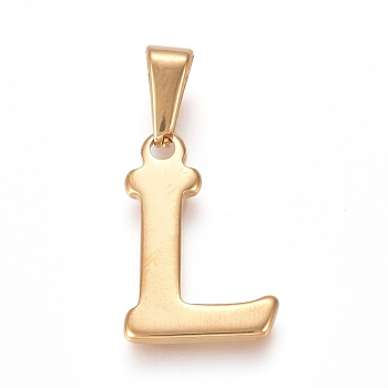 304 Stainless Steel Pendants, Golden, Initial Letter.L, 19x13x1.8mm, Hole: 3x7mm