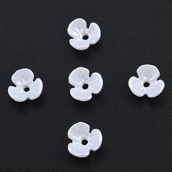 Resin Imitation Pearl Bead Caps, 3-Petal, Flower, White, 6x6x3mm, Hole: 1mm