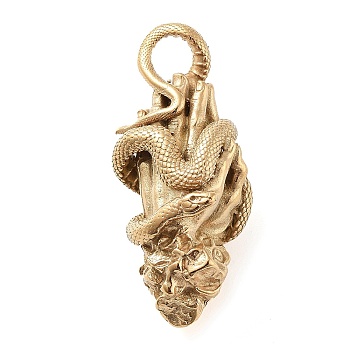 304 Stainless Steel Pendants, Hand with Snake Charm, Antique Golden, 42.5x19x17mm, Hole: 6mm