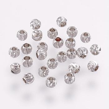 Brass Spacer Beads, Long-Lasting Plated, Corrugated Round, Platinum, 3x2mm, Hole: 1.2mm