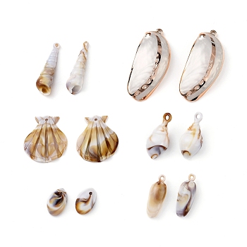 Acrylic Pendants, Imitation Gemstone Style, Spiral Shell Shape, Floral White, 30pcs/set
