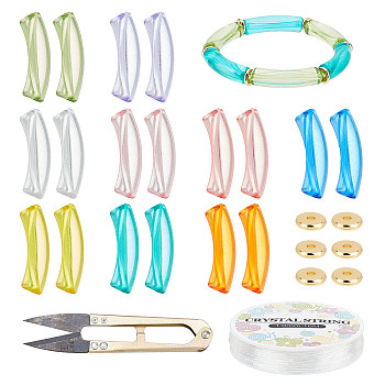 SUPERFINDINGS DIY Chunky Tube Beaded Stretch Bracelet Making Kits, Including Scissors, Acrylic Beads, Mixed Color, Tube Beads: 90Pcs/bag