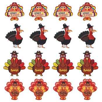 20Pcs 4 Styles Thanksgiving Day Opaque Acrylic Pendants, Turkey Charm, Red, 37~53x39.5~52x2.2mm, Hole: 1.5mm