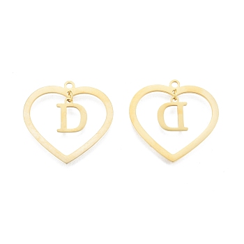201 Stainless Steel Pendants, Hollow, Heart with Letter A~Z, Real 18K Gold Plated, Letter.D, 29x29.5x1mm, Hole: 2mm, A~Z: 12x8~10.5x1mm