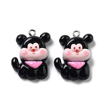 Opaque Resin Puppy Pendants, Dog Charms with Scarf, Black, 27x20x9mm, Hole: 2mm