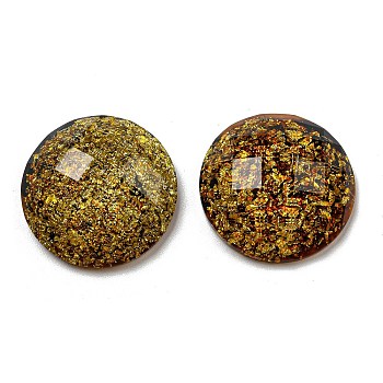 Transparent Epoxy Resin Cabochons, with Gold Foils, Faceted, Half Round, Goldenrod, 21x6.5~7mm