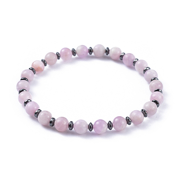 Natural Kunzite Stretch Bracelets, with Non-Magnetic Synthetic Hematite Spacer Beads, 2-1/4 inch(5.7cm)