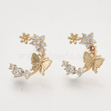 Brass Micro Pave Clear Cubic Zirconia Stud Earrings(X-EJEW-T007-14G-NF)-2