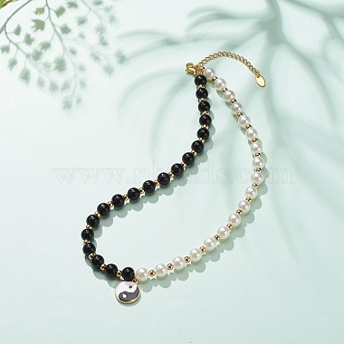 Ожерелье из сплава eaneml yin yang charm с пластиковым искусственным жемчугом из бисера для женщин(NJEW-JN03913)-2
