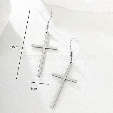 boucle d'oreille pendante en forme de croix en acier inoxydable(WW3016-2)-2