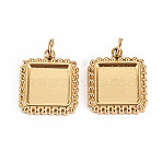 Ion Plating(IP) 304 Stainless Steel Pendant Cabochon Settings, with Jump Rings, Square, Real 14K Gold Plated, Tray: 8x8mm, 14.5x12x2mm, Jump Ring: 3.8x0.5mm, 2.8mm inner diameter(X-STAS-S116-250G)