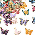 30Pcs 15 Styles Alloy Enamel Pendants, Butterfly Charms, Light Gold, Mixed Color, 13.5~18x17~22x1.5~3mm, Hole: 1.5~2mm, 2pcs/style(ENAM-YW0009-48)
