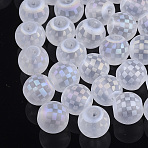 Electroplate Glass Beads, Plaid Beads, Frosted, Round with Tartan Pattern, Clear AB, 8~8.5mm, Hole: 1.5mm(X-EGLA-S178-04I)