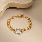 Two-Tone 304 Stainless Steel Cable Chain Bracelets, Oval Link Bracelets for Women, Real 18K Gold Plated, 7.99 inch(20.3cm), Link: 13.5x8x2mm & 24x17.5x3.5mm(BJEW-T023-03GP)