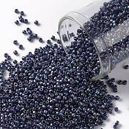 TOHO Round Seed Beads, Japanese Seed Beads, (2637F) Semi Glazed Rainbow Navy Blue, 15/0, 1.5mm, Hole: 0.7mm, about 15000pcs/50g(SEED-XTR15-2637F)