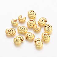 Brass Crimp Beads Covers, Round, Golden, About 5mm In Diameter, 4mm Thick, Hole: 2mm, about 106pcs/20g(X-EC266-2G)