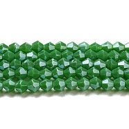 Opaque Solid Color Electroplate Glass Beads Strands, Pearl Luster Plated, Faceted, Bicone, Sea Green, 4x4mm, Hole: 0.8mm, about 87~98pcs/strand, 12.76~14.61 inch(32.4~37.1cm)(GLAA-F029-P4mm-C08)