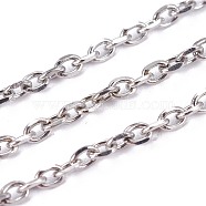 304 Stainless Steel Cable Chains, Diamond Cut Chains, Unwelded, Faceted, with Spool, Oval, Stainless Steel Color, 3.1x2.2x0.6mm, about 65.61 Feet(20m)/roll(STAS-I107-05P)