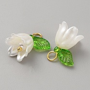 Acrylic Charms, with ABS Plastic Imitation Pearl Beads and Brass Finding, Lily of the Valley, White, 14x13x11mm, Hole: 2.8mm(KY-TAC0009-03B)