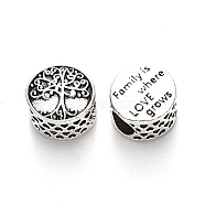 Tibetan Style Alloy European Bead Enamel Settings, Large Hole Beads, Lead Free, Flat Round with Word Family is Where Love Grows, Antique Silver, 10x7mm, Hole: 4.5mm, about 370pcs/1000g(TIBE-N006-123AS-LF)