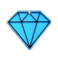 Acrylic Pendants, Blue, Diamond, 35.5x39.5x1.5mm, Hole: 1.6mm(OACR-A034-03A)