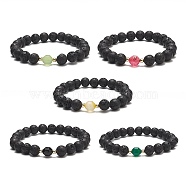 Natural Lava Rock & Dyed Agate Beaded Stretch Bracelets, Electroplate Non-magnetic Synthetic Hematite Jewelry for Women, Mixed Color, Inner Diameter: 2-1/2 inch(6.5cm)(BJEW-JB09178)