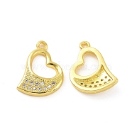 Brass Micro Pave Cubic Zirconia Charms, with Jump Rings, Hollow Asymmetrical Heart Charm, Real 18K Gold Plated, 15x11x2.5mm, Hole: 3.2mm(KK-E068-VF182)
