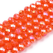 Electroplate Glass Beads Strands, Opaque Solid Color, AB Color Plated, Faceted, Rondelle, Orange Red, 3.5x3mm, Hole: 0.4mm, about 113~115pcs/strand, 32~33cm(EGLA-A034-P3mm-B23)