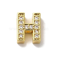 Brass Micro Pave Cubic Zirconia Beads, Lead Free & Cadmium Free, Long-Lasting Plated, Real 18K Gold Plated, Letter H, 12x9.5x5mm, Hole: 8.5x2mm(KK-H487-25G-08)