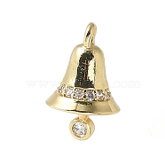 Brass Micro Pave Cubic Zirconia Pendants, Bell Charms, Rack Plating, Long-Lasting Plated, Real 18K Gold Plated, 15x9mm, Hole: 1.6mm(KK-P290-27G)