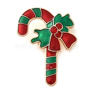 Christmas Theme Enamel Pins, Golden Alloy Rhinestones Brooches for Backpack Clothes, Candy Cane, 41x29mm(JEWB-U007-01I)