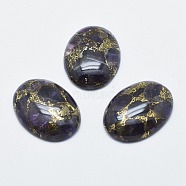 Amethyst Cabochons, with Gold Line, Oval, 30x22x6mm(G-E464-42F)