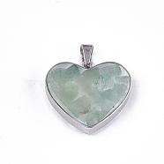 Natural Green Aventurine Pendants, with Glass and 304 Stainless Steel Findings, Heart, Stainless Steel Color, 19x21x6mm, Hole: 3x5.5mm(STAS-T043-01I)