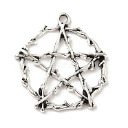 Alloy Pendant, Round with Star Pattern, Antique Silver, 28x26x3mm, Hole: 2mm(FIND-C014-02AS)