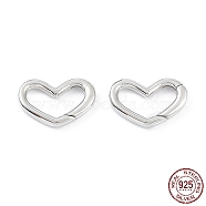 Rhodium Plated 925 Sterling Silver Spring Gate Rings, Heart, Platinum, 10.5x16x2mm, Inner Diameter: 8.5x11.5mm(STER-K173-25P)
