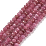Natural Rhodochrosite Beads Strands, Faceted, Rondelle, 4x3mm, Hole: 0.7mm, about 130pcs/strand, 15.35 inch(39cm)(G-E194-03)