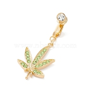 Leaf Rhinestone Charm Belly Ring, Clip On Navel Ring, Non Piercing Jewelry for Women, Golden, Peridot, 49mm(AJEW-F057-05G)