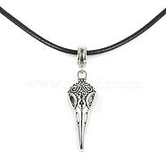 Alloy Bird Pendant Necklaces, with Imitation Leather Cords, Antique Silver, 17.20 inch(43.7cm), Pendant: 34.5x12.5mm(NJEW-JN04558-05)