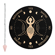 1Pc Cone/Spike/Pendulum Natural Rose Quartz Stone Pendants, 1Pc 304 Stainless Steel Cable Chain Necklaces, 1Pc PVC Custom Pendulum Board, Dowsing Divination Board, Goddess Pattern, 3pcs/set(DIY-CP0007-74B)