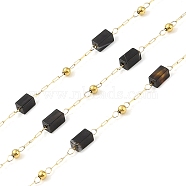 Ion Plating(IP) 304 Stainless Steel Link Chains, Natural Black Agate Beads & Spool, Soldered, Real 18K Gold Plated, 6.5x2.5x2.5mm, about 32.81 Feet(10m)/Roll(CHS-A010-01G-09)