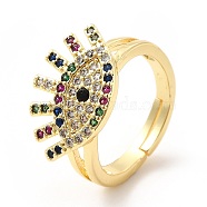 Colorful Cubic Zirconia Adjustable Ring, Brass Jewelry for Women, Real 18K Gold Plated, US Size 6 1/2(16.9mm)(KK-H439-06G)